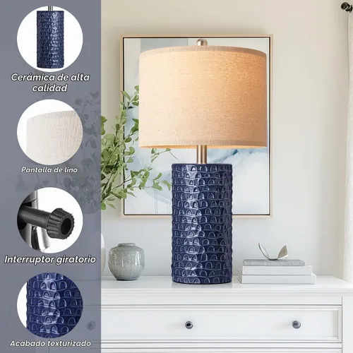 Vista 4 de PARTPHONER Juego de 2 lámparas de mesa de cerámica modernas de 23 pulgadas, lámparas de mesa para sala de estar, lámparas de noche rústicas