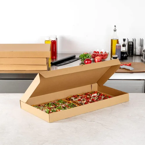Vista 47 de Restaurantware - Cajas para pizza, 50 unidades, 14 x 7 x 1.5 pulgadas, embalaje de papel de cartón corrugado con bloqueo de pestañas, resistente a