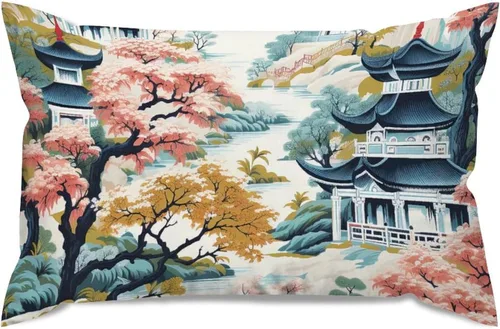 Vista 46 de ArogGeld Funda de almohada blanca con flores chinoiserie, funda de almohada para sofá, diseño floral verde y blanco, funda de almohada de lino A-12