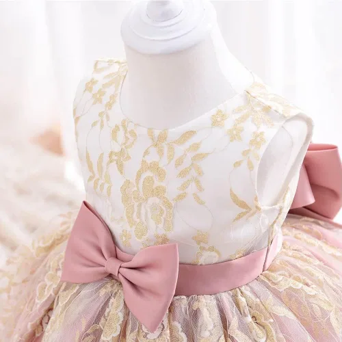 Vista 4 de Vestido de tul de encaje bordado con lazo para bebé, para cumpleaños, concurso, boda, fiesta de Navidad, tutú con clip para el cabello