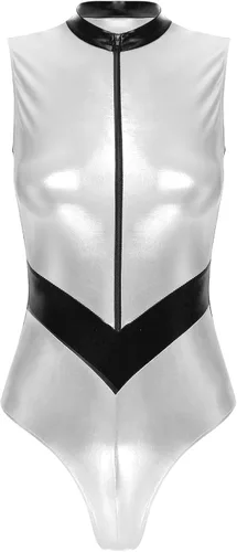 Vista 4 de Body metálico brillante para mujer, cadete espacial alienígena, galaxia, viajero, juego de rol, disfraz D1702#plateado, talla XL