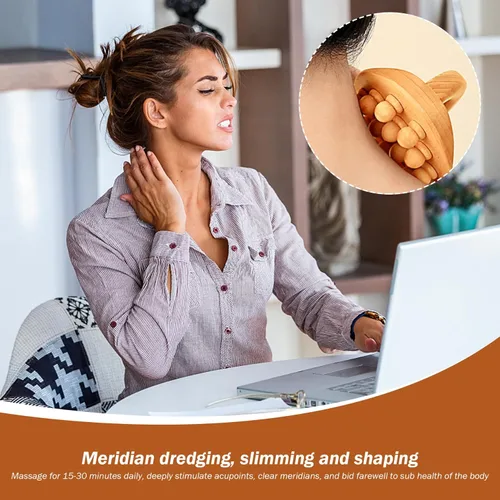 Vista 3 de Wood Massage Tools with Handle, 2PCS 14 Beads Wooden Massage Roller, Lymphatic Drainage Massager for Body Shaping