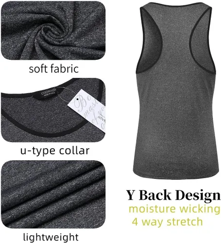 Vista 5 de COOFANDY Camisetas sin mangas para hombre, paquete de 3 camisetas sin mangas para gimnasio, espalda en Y, para entrenamiento, culturismo, camisetas