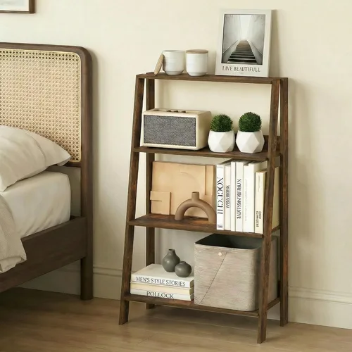 Vista 5 de Furinno Estantería para libros de 4 niveles, estante de escalera de marco abierto, pino ámbar Estantería de almacenamiento de pie de 10.9 x 23.6 x