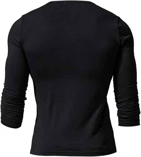 Vista 2 de palglg - Camiseta Henley para hombre, de algodón, ajustada, con botón