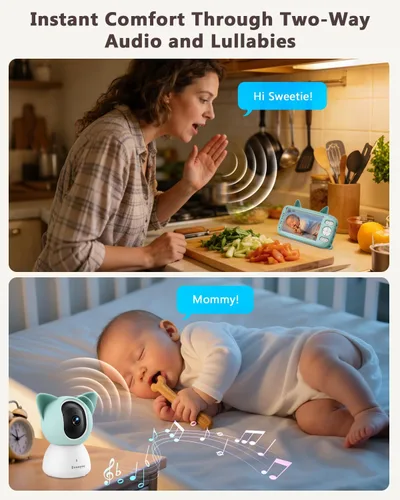 Vista 8 de Monitor inteligente para bebés con cámara PTZ FHD 1080P, pantalla Azul