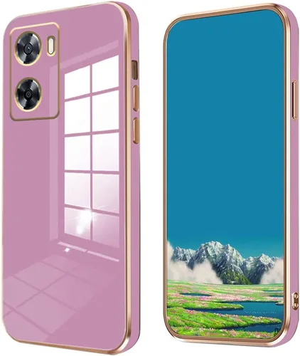 Vista 6 de Compatible con Oppo A57s Funda de silicona rosa, chapado para Oppo A57 0.14 oz, funda delgada y suave a prueba de golpes (negro)