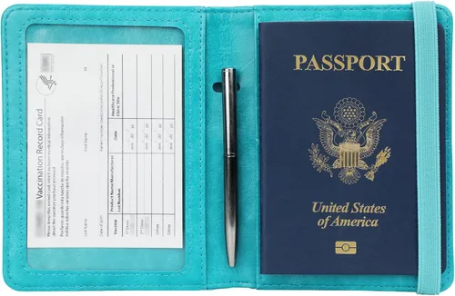 Vista 4 de GDTK - Portapasaportes de piel, con bloqueo RFID, ideal para documentos de viaje, Azul (Sky Blue)), 610521126587