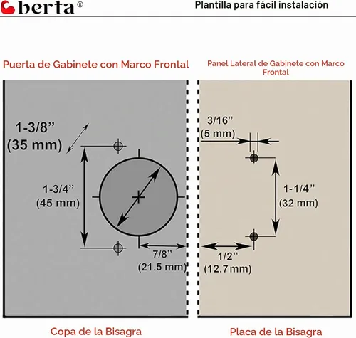 Vista 8 de Berta Paquete de 2 bisagras de puerta de gabinete de superposición completa, bisagras ocultas ajustables de 105 grados, cierre suave para gabinete