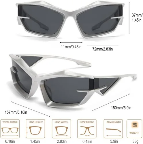 Vista 6 de Cool Futuristic Y2K - Gafas de sol para hombres y mujeres, deportes envolventes alrededor del escudo de ojo de gato, lentes de sol espaciales