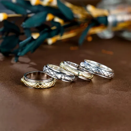Vista 6 de LEXLUNE Vintage Ring Fidget Ring Vintage Spinner Ring for Anxiety Women Men Antique Ring For Teen Girl Real S925 Sterling Silver Band Ring