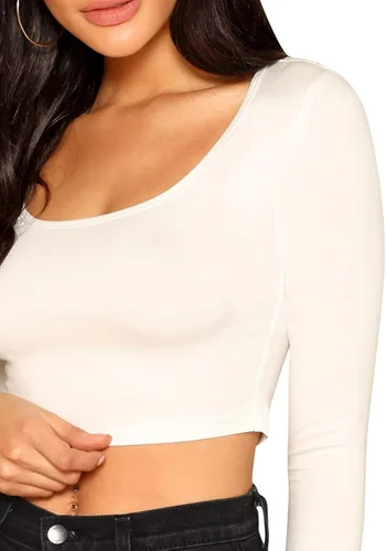 Vista 4 de Verdusa Camiseta corta de manga larga con cuello redondo para mujer