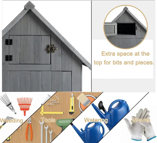 Vista 6 de Campfun Cobertizo de almacenamiento impermeable al aire libre, armario de almacenamiento al aire libre de madera con techo impermeable, armario