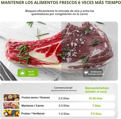 Vista 7 de Bonsenkitchen Máquina selladora al vacío con 5 bolsas de vacío, negro plateado