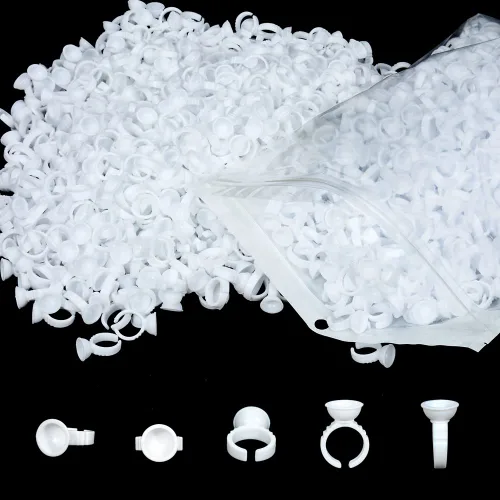Vista 8 de 300 anillos de pegamento para extensiones de pestañas, anillos desechables para pestañas con forma encantadora, abanico, flores, suministros