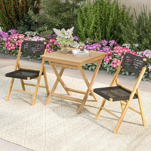 Vista 5 de Tangkula Mesa de comedor de madera de teca de 27.5 pulgadas, mesa cuadrada de bistró para exteriores con mesa de rejillas, marco de madera