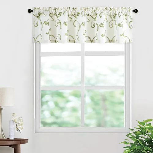 Vista 41 de VOGOL Cortinas de Nivel para Cocina para Ventana, Flores Azules y Enredaderas Bordadas Cortina de 24 Pulgadas de Largo, Cortinas Cortas Tratamiento