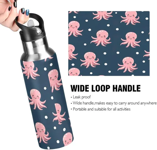 Vista 4 de Cute Pink Cartoon Octopuses Stainless Steel Water Bottle 32 Oz, BPA-Free Sport Water Bottle Insulated Leakproof Water Bottles