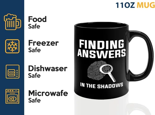 Vista 4 de Taza de café detective de 11 oz, color negro Encontrar respuestas en - Oficial de policía Patrulla Policía Detective Sheriff Police Enforcement