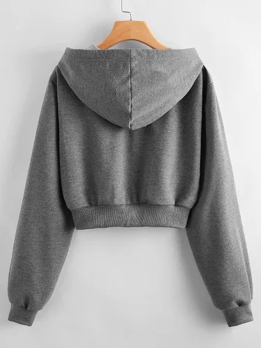Vista 2 de MakeMeChic Sudadera corta con capucha y cordón para mujer