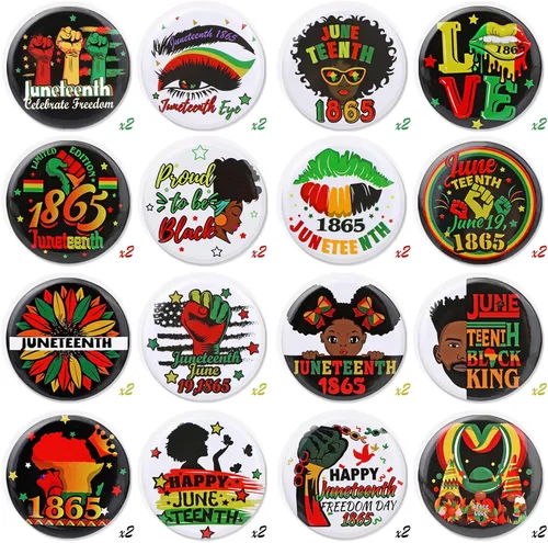 Vista 2 de HOWAF 32 piezas de botón de Pin Happy Juneteenth a granel, Juneteenth Freedom Day Decoración Insignia para el Mes de la Historia Negra Mujeres
