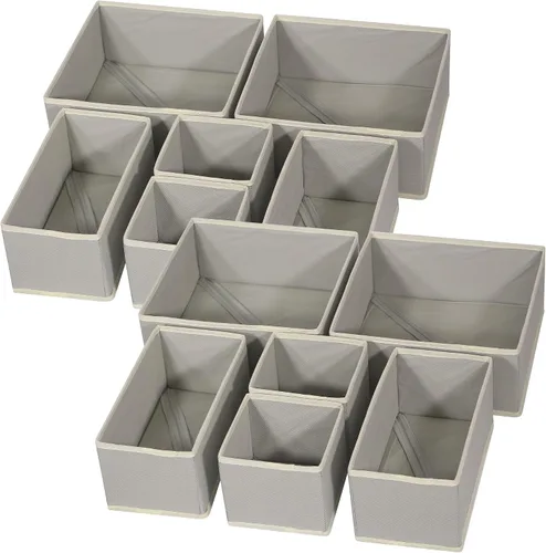 Vista 9 de DIOMMELL Paquete de 12 cajas de almacenamiento de tela plegables para armario, aparador, cajón, cestas de tela, contenedores divisores para ropa