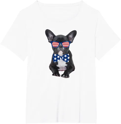 Vista 22 de Funny French Bulldog 4th de julio de Patriótico EE. UU. playera, niños 10, Blanco