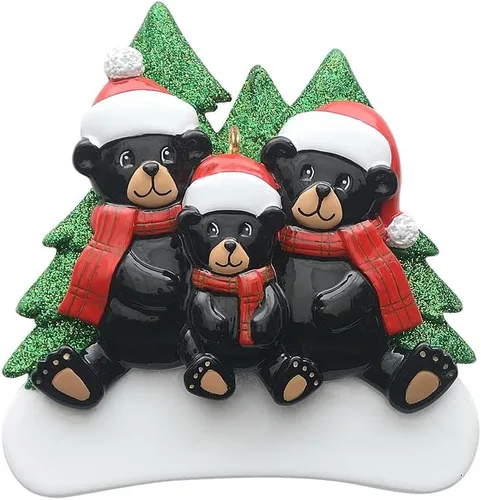 Vista 9 de Adorno personalizado de oso negro 2025 – Decoración de árbol de Navidad de familia de 2, animal del bosque, adorno de nuestra primera Navidad juntos