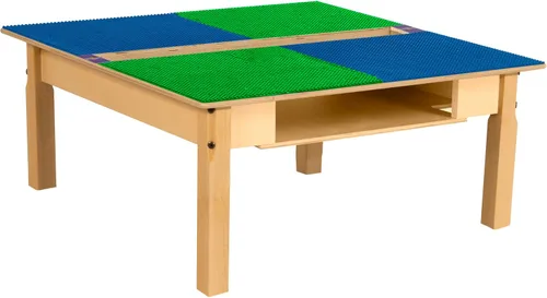 Vista 50 de Contender Time-2-Play - Mesa de madera contrachapada de abedul para niños, color azul y verde, compatible con Lego Montessori con estante para sala
