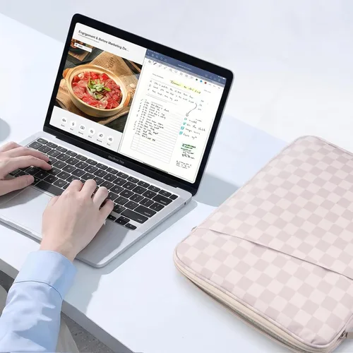 Vista 7 de TiMOVO Laptop Sleeve 13.3-14 Inch for MacBook Neo/Air/Pro, Khaki Checkered Cream Khaki Checkered
