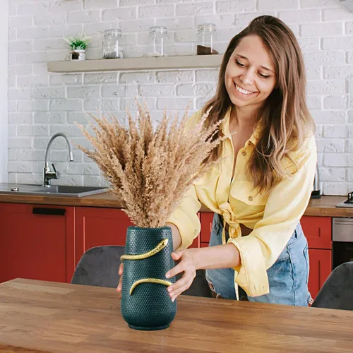 Vista 7 de Florero de 8 pulgadas verde y dorado con serpientes para decoración, florero único para estantería, mesa de comedor, sala de estar, repisa