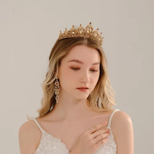 Vista 7 de Tiara de boda verde para mujer, corona de reina y tiaras, corona de princesa para mujeres y niñas, diademas de cristal para novia, Metal