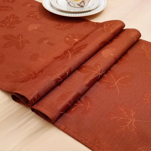 Vista 5 de Moosfor Camino de mesa rectangular de Acción de Gracias de 13 x 72 pulgadas, mantel jacquard impermeable de otoño con calabaza, hongos, manteles
