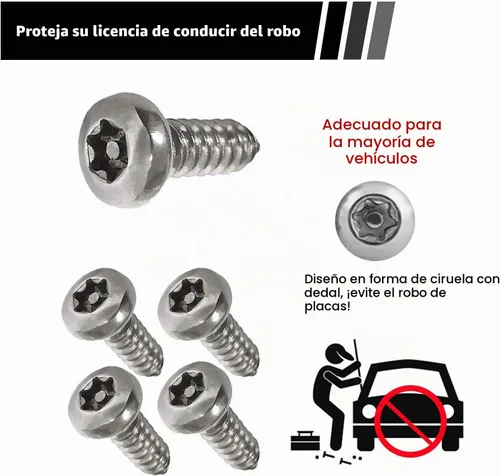 Vista 5 de Juego de 4 tornillos antirrobo para placa de matrícula, pernos SS inoxidables, cabeza Torx universal, de seguridad, resistente a manipulaciones