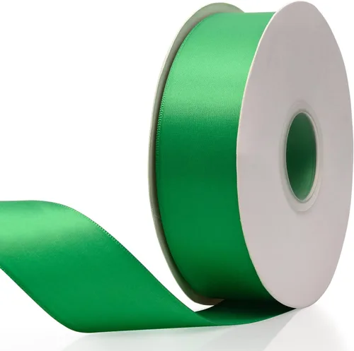 Vista 54 de Cinta de satén de doble cara verde manzana de 1-1/2 x 50 yardas, rollos de cinta de tela de alta densidad de color sólido, ideal para envolver