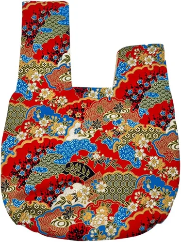 Vista 6 de BAR Elegante bolsa de muñeca de algodón con patrón japonés, bolsa de nudo, bolsa de lona portátil para mujer, mujer