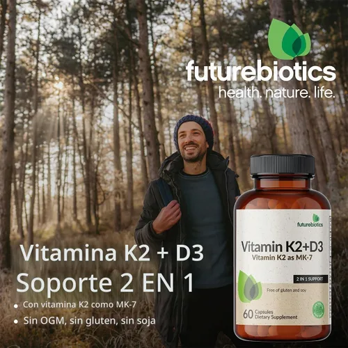 Vista 3 de Futurebiotics Vitamina K2 (MK7) con suplemento D3 - Fórmula sin OGM - 5000 UI de vitamina D3 y 90 microgramos de vitamina K2 MK-7, 250 cápsulas