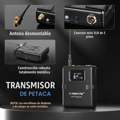 Vista 2 de Phenyx Pro UHF True Diversity Bodypack Transmisor PWB-12