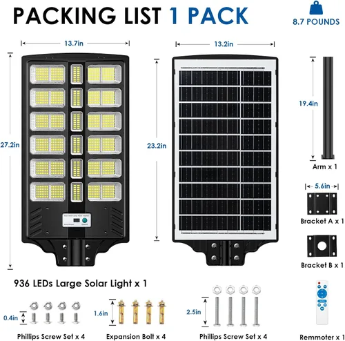 Vista 7 de prenda impermeable al aire libre solar grande de las luces de calle 9000W para el estacionamiento, yarda Super Bright, 936 LEDs, Radar Motion