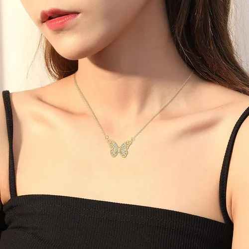 Vista 2 de Collar chapado en oro de 14 quilates con circonita cúbica para novia, collar de animales para mujeres y niñas (serpiente, tigre, oso, mariposa)