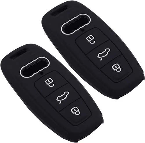 Vista 2 de Funda de silicona para llavero de 3 botones compatible con 2019 2020 A6 E-Tron Audi A6L A8L A6 A7 A8 Q8 (negro negro) Slim silicone fits snugly