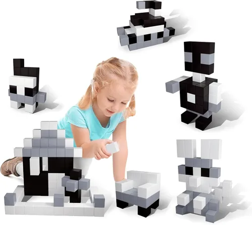 Vista 11 de PicassoTiles Juego de Construcción de Cubos de Rompecabezas Magnéticos de 60 Piezas, Bloques 3D de 1 Pulgada, Juguete de Construcción STEM