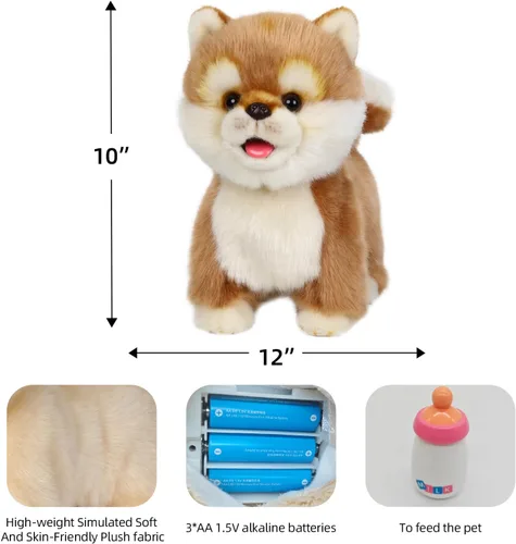 Vista 2 de CU-MATE Juguete electrónico de peluche de simulación interactiva, realista, cachorro, gato, con cola para caminar, ladrar, menear, hablar, como