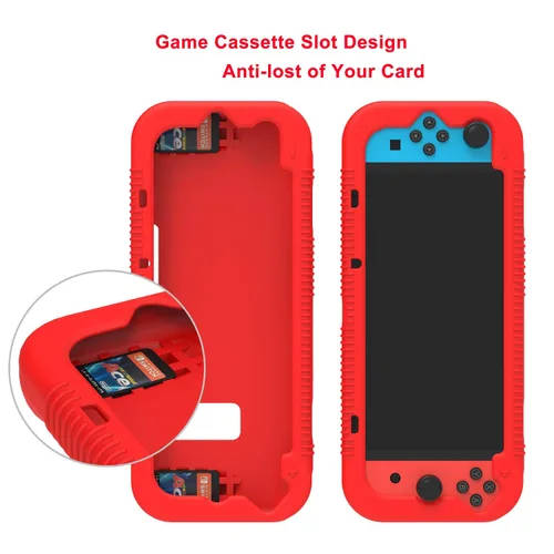 Vista 3 de Teyomi Protective Silicone Case for Nintendo Switch, Grip Cover with Tempered Glass Screen Protector, 2 Storage Slots for Game Cards