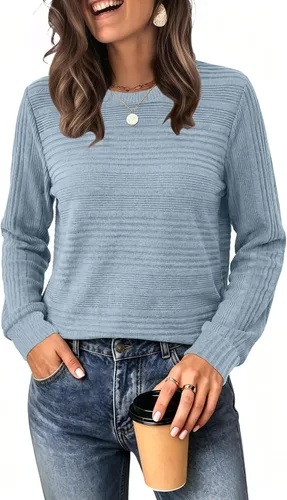 Vista 14 de WIHOLL Camisetas de manga larga para mujer, trajes de otoño, camisas de Caqui
