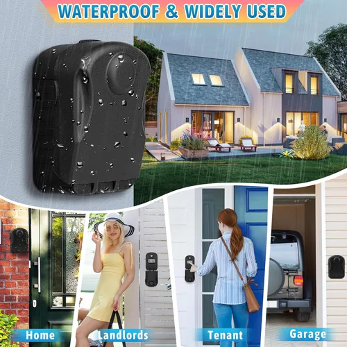 Vista 6 de Caja de seguridad para llaves con código, caja de bloqueo de llave de gran capacidad para montaje en pared exterior, resistente al agua, combinación