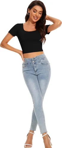 Vista 6 de Camisetas cortas básicas de manga corta atléticas para mujer