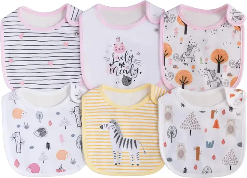 Vista 9 de Maiwa - 6 paquetes de baberos impermeables de algodón para bebés, niñas y niños, con broches para babeo y alimentación Multi0601
