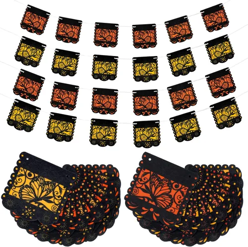Vista 8 de Pancarta pequeña del Día de los Muertos con diseño de mariposa monarca mexicana, pancartas para fiesta de papel picado, Día de los Muertos