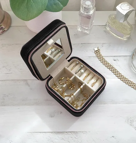 Vista 5 de Joyeros para mujer, estuche de joyería de viaje, organizador de viaje de joyería, pequeño joyero para mujer, estuche de viaje de joyería
